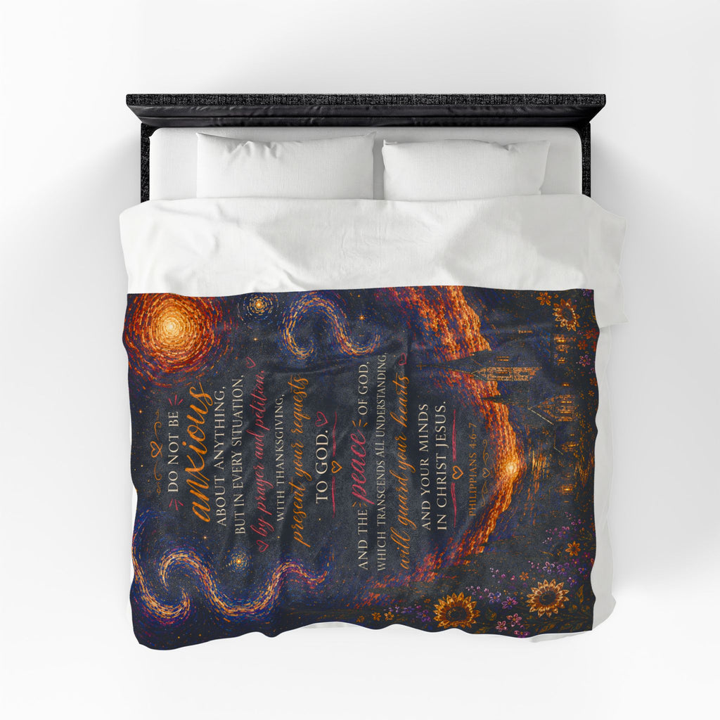 Starry Night Scripture Velveteen Blanket | Philippians 4:6-7 verse