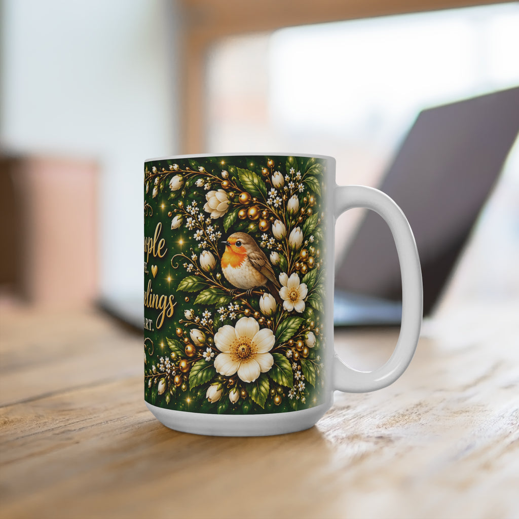 Good people in my life grateful feelings in my heart Mug | 15oz ceramic mug with bird floral design