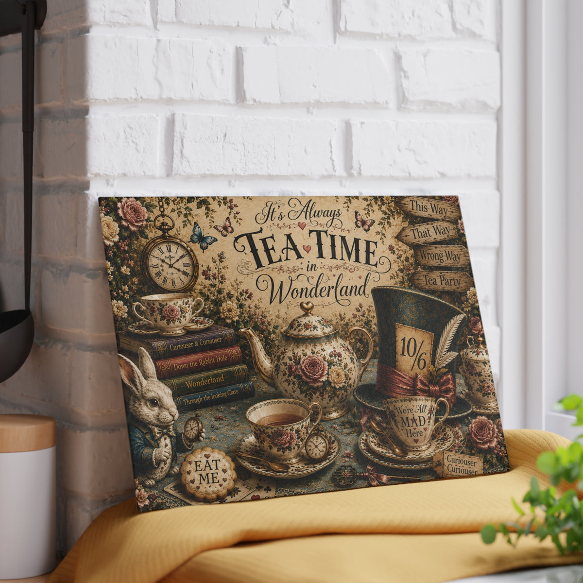 Tea Time in Wonderland Glass Cutting Board | Alice in Wonderland tea party design