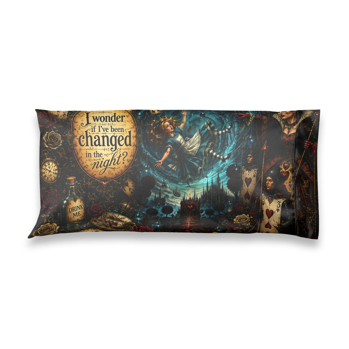 Alice in Wonderland l I Wonder If Ive Been Changed in the Night, Gothic Wonderland Decor, Victorian Storybook Pillow