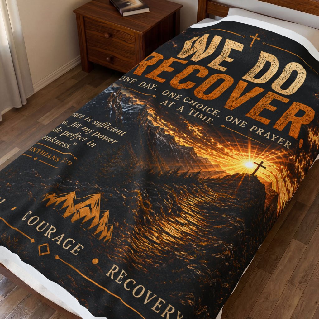 We Do Recover Faith Blanket | Christian Recovery Quote, Cross Mountain Illustration