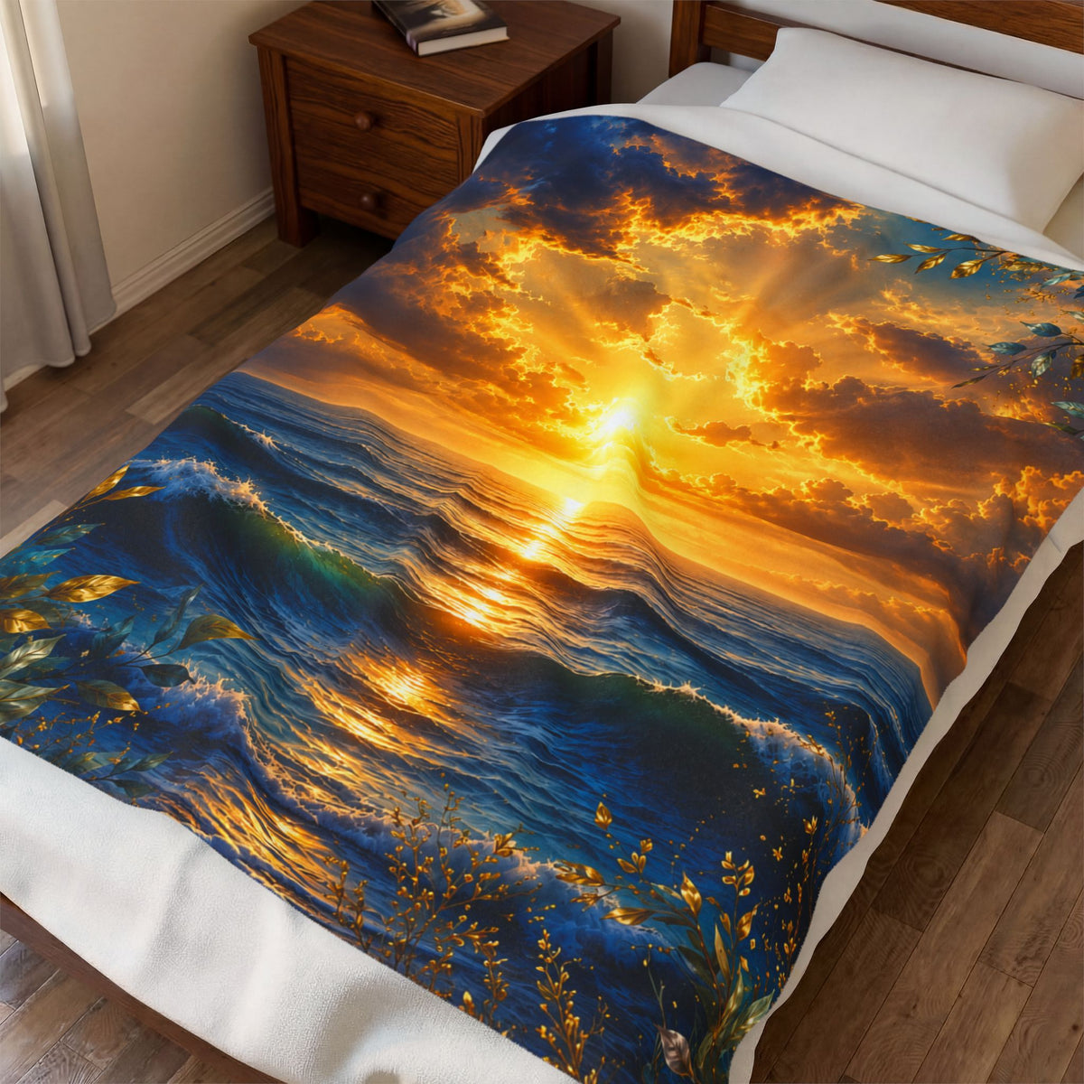 Sunset Ocean Sunrise Blanket | Seascape Waves, Golden Sky