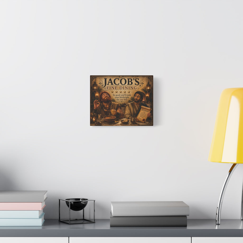 Jacob's Fine Dining Canvas, Stretched Wall Art | Biblical Humor