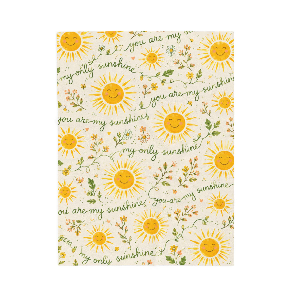 You Are My Sunshine Velveteen Plush Blanket | Smiling Sun Floral Pattern