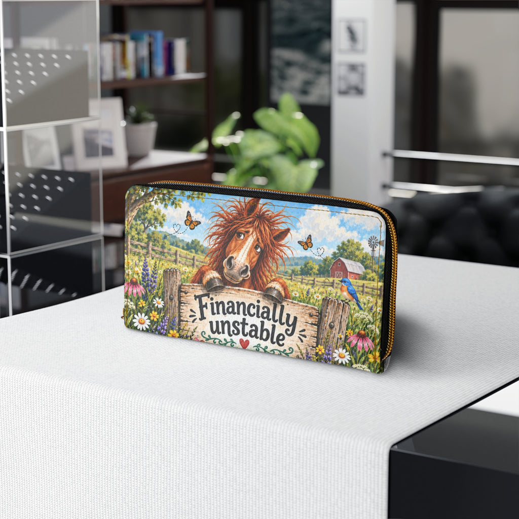 Financially Unstable Horse Zipper Wallet | Cute Farm Animal Illustration