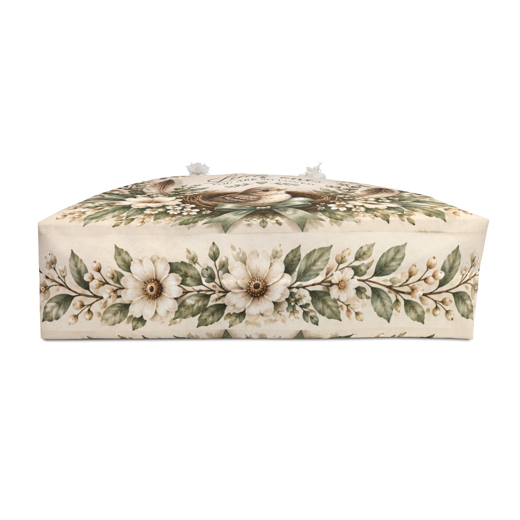 Little Nest Little One You Are So Loved bird nest Weekender Bag | floral neutral nursery