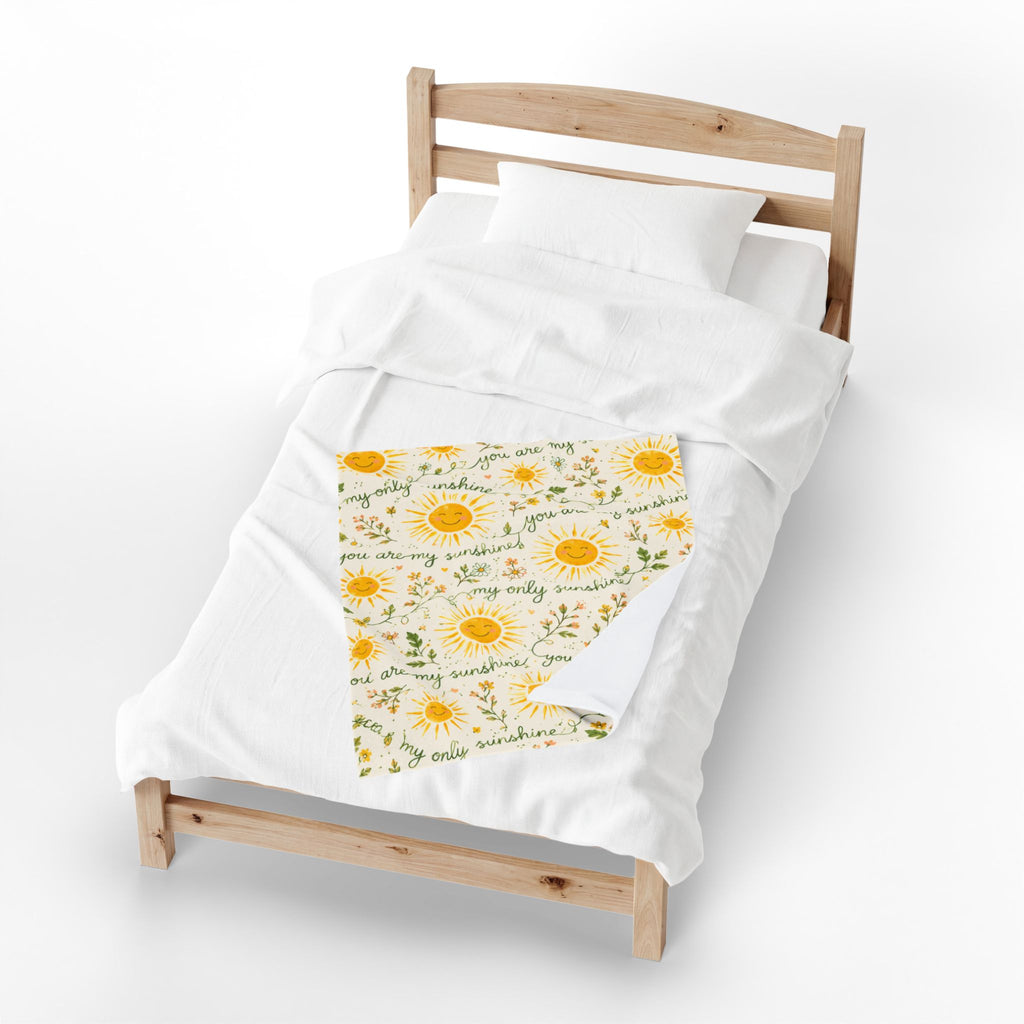 You Are My Sunshine Velveteen Plush Blanket | Smiling Sun Floral Pattern
