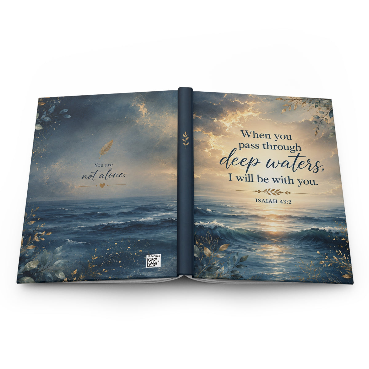 When You Pass Through Deep Waters hardcover journal | Isaiah 43:2 ocean devotional