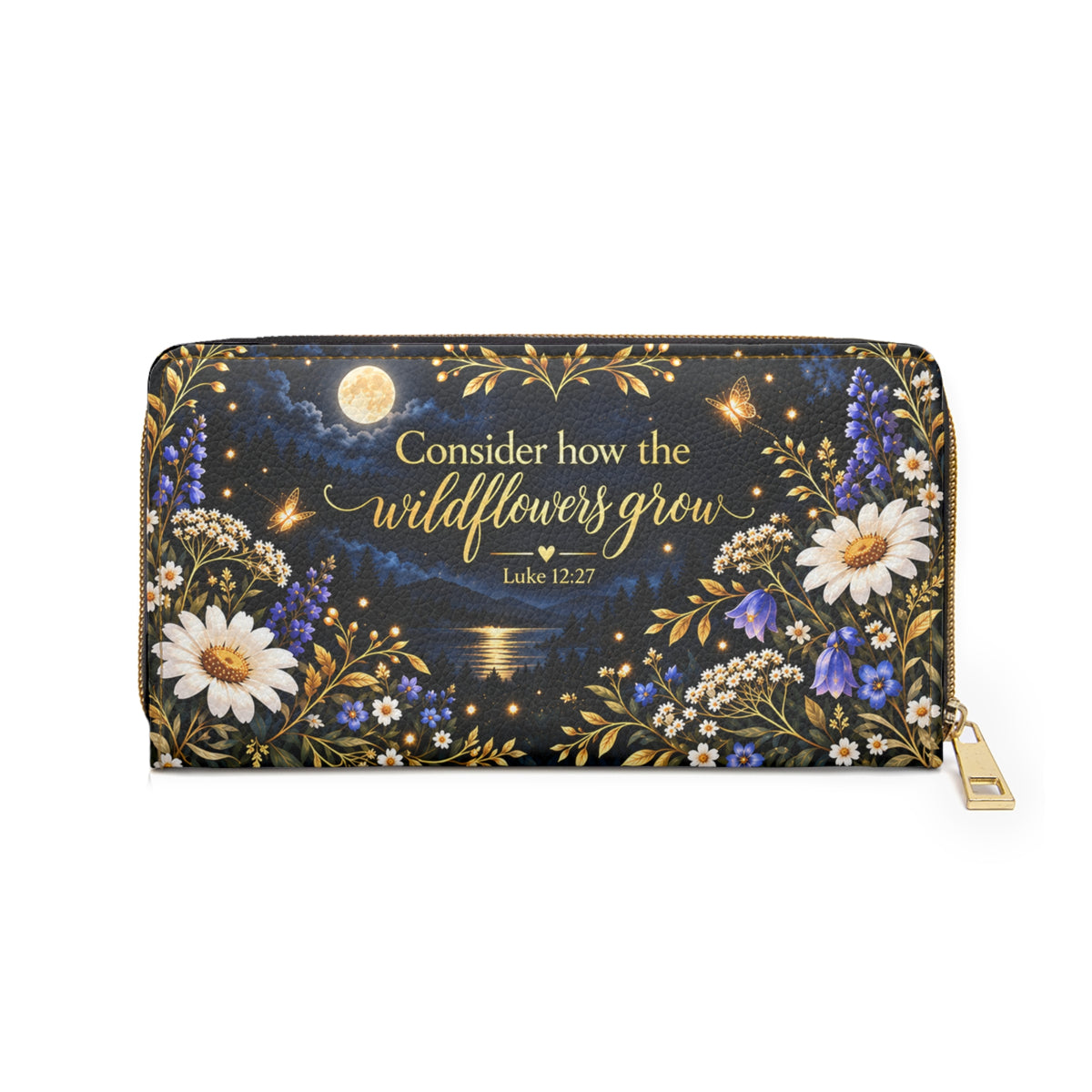 Consider How the Wildflowers Grow Zipper Wallet | Floral Bible Verse Luke 12:27