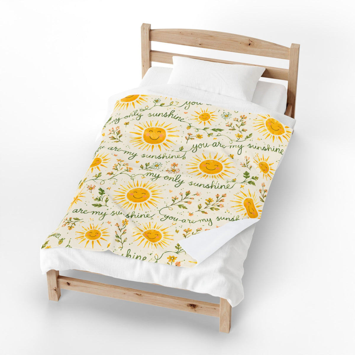 You Are My Sunshine Velveteen Plush Blanket | Smiling Sun Floral Pattern
