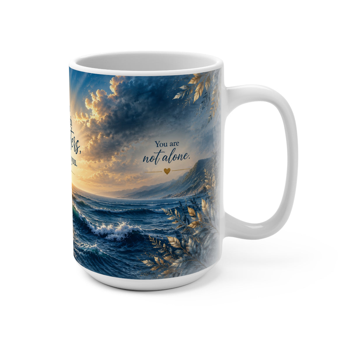 When you pass through deep waters Mug | Isaiah 43:2 ocean sunrise devotional mug