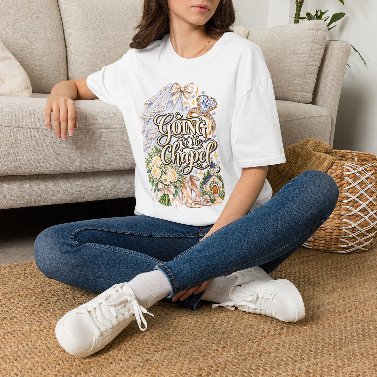 Going to the Chapel Couples T-Shirt | Wedding Veil Ring Bouquet Design