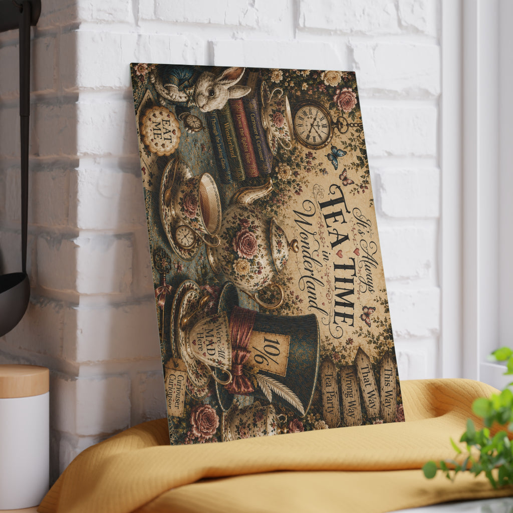 Tea Time in Wonderland Glass Cutting Board | Alice in Wonderland tea party design