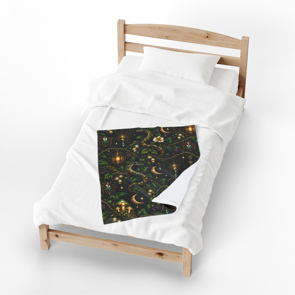 Mystic Serpents Lanterns Velvet Plush Blanket | Botanical Moonlight Pattern