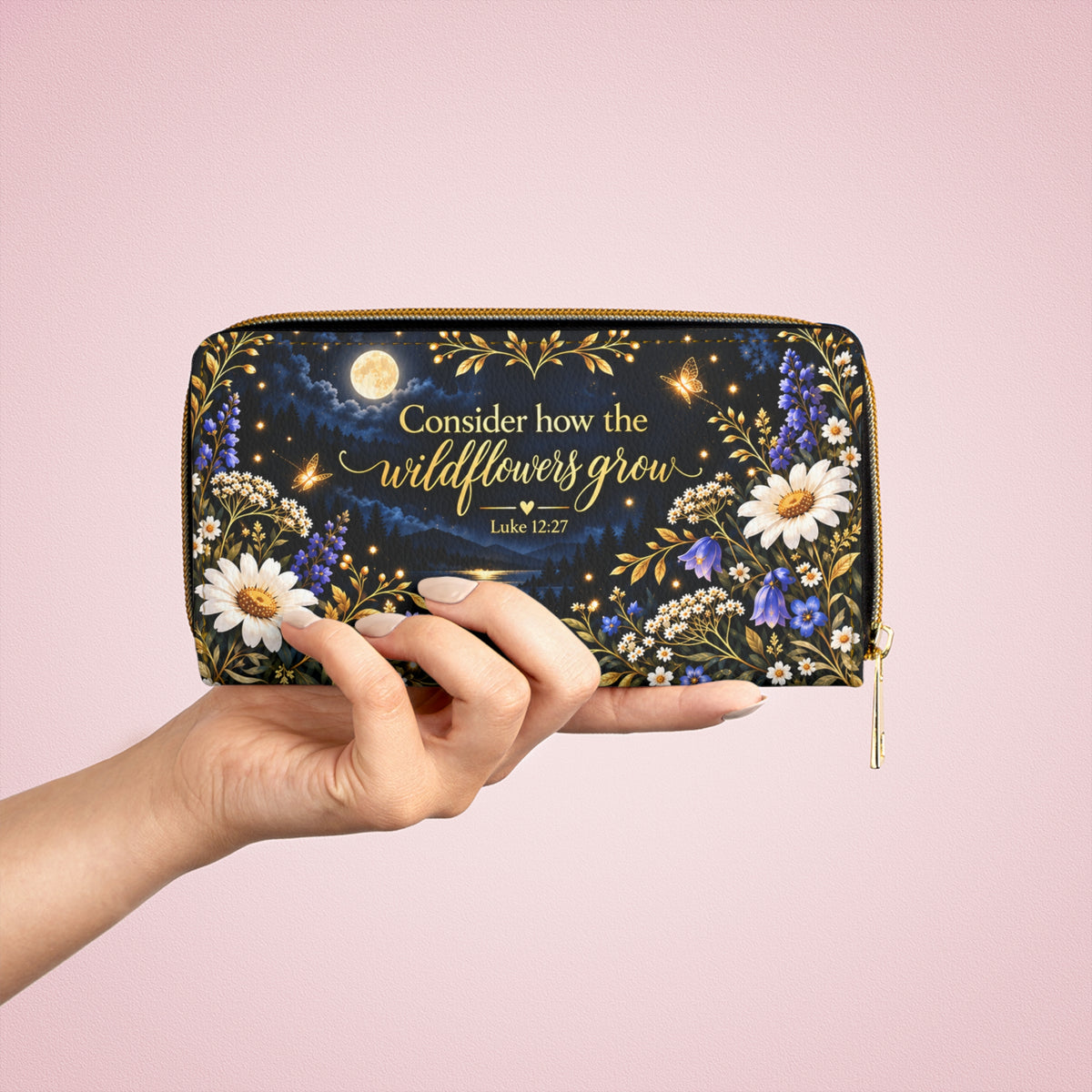 Consider How the Wildflowers Grow Zipper Wallet | Floral Bible Verse Luke 12:27