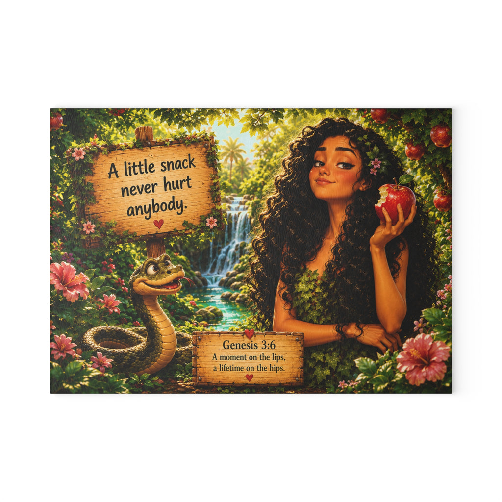 Eden Woman with Snake and Apple Glass Cutting Board | Genesis 3:6 Artwork