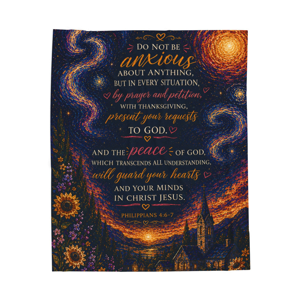 Starry Night Scripture Velveteen Blanket | Philippians 4:6-7 verse