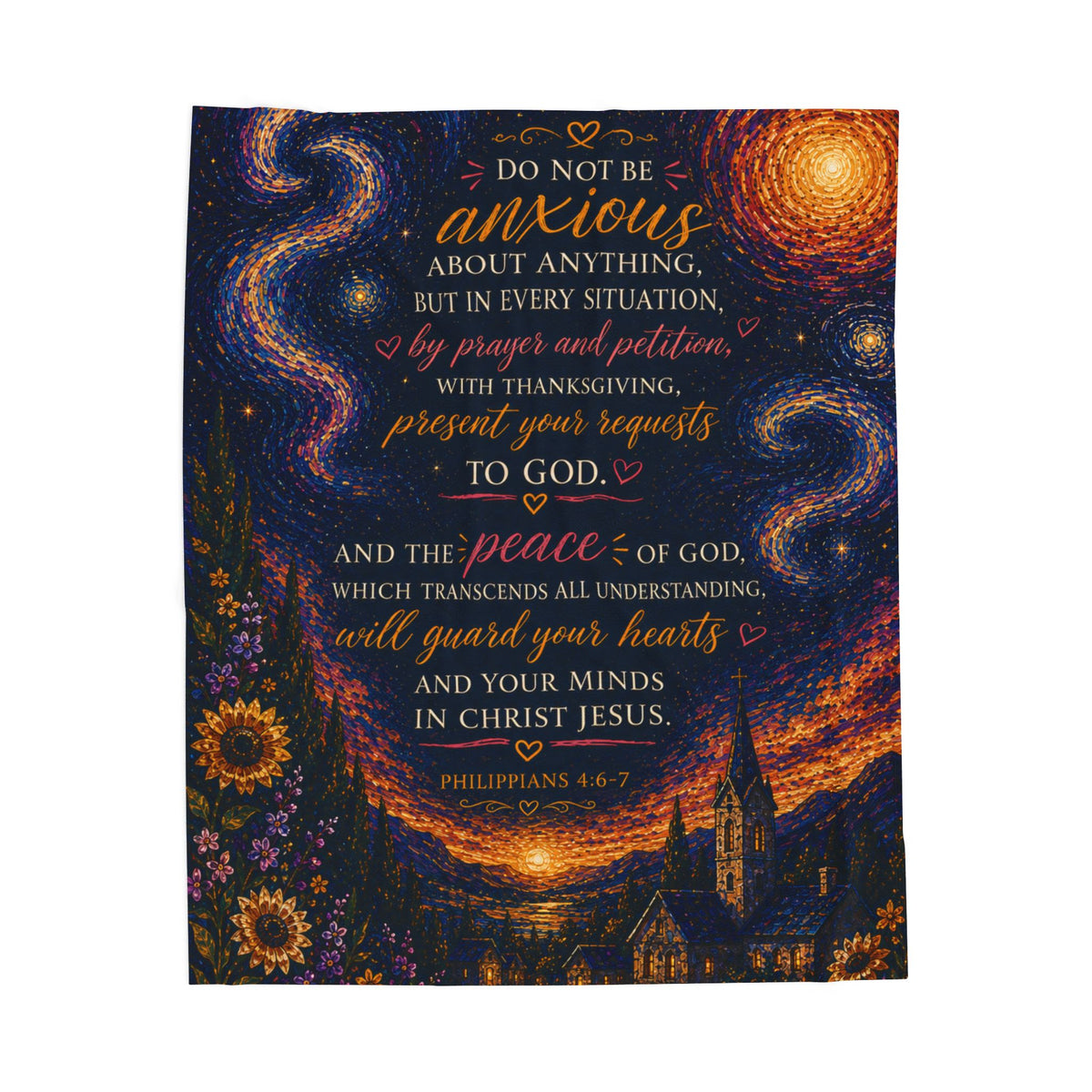 Starry Night Scripture Velveteen Blanket | Philippians 4:6-7 verse