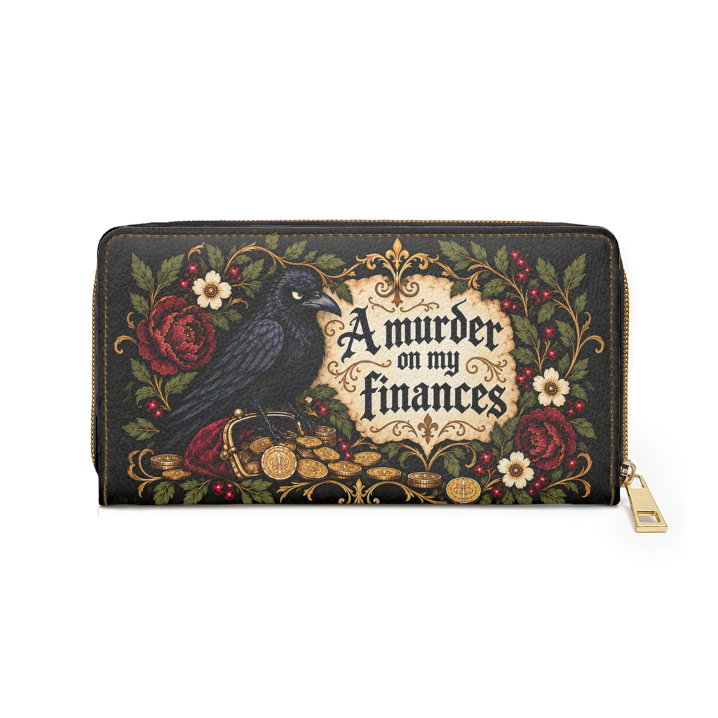 A Murder on My Finances Zipper Wallet | Raven, Coins, Floral Gothic Design