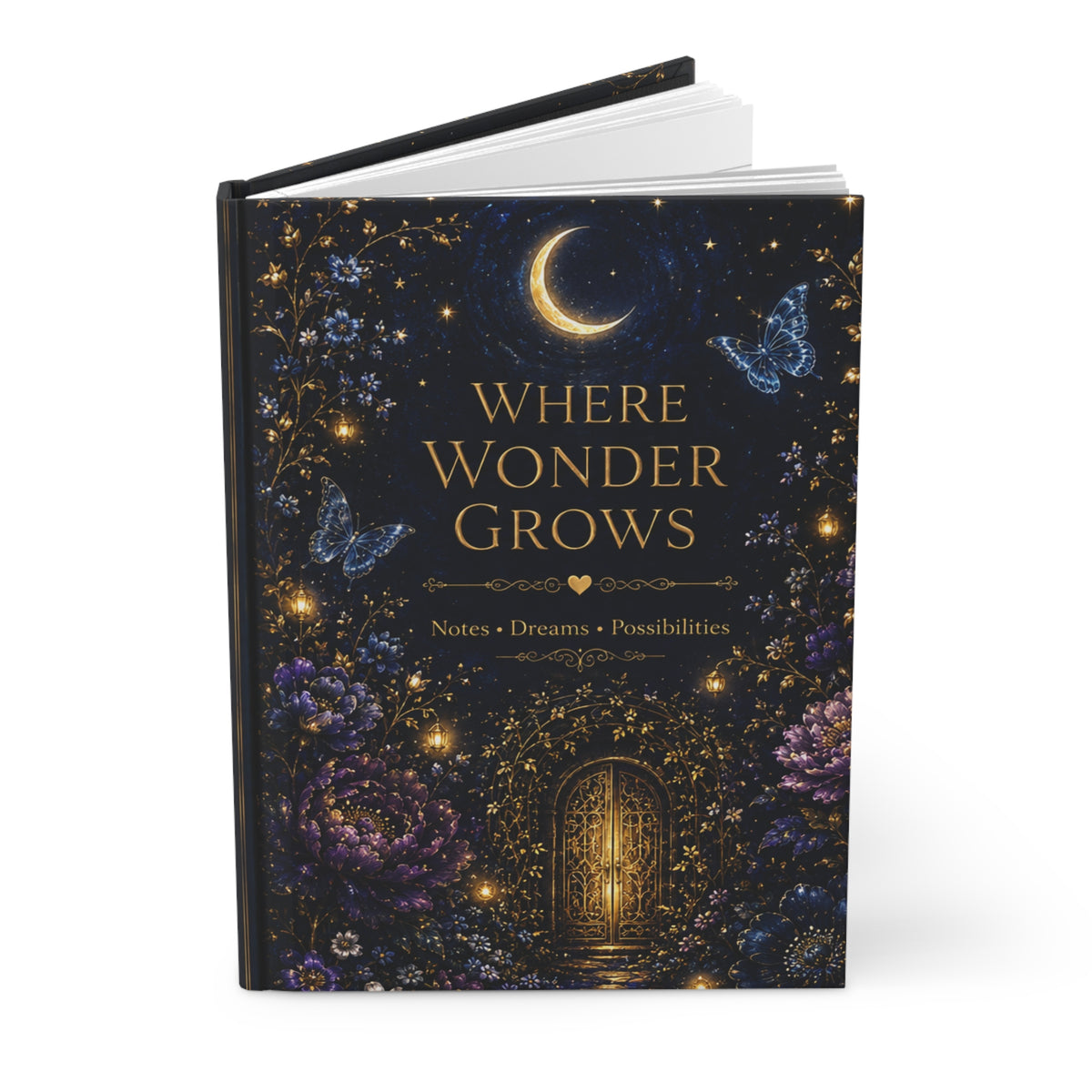 Midnight Magic Where Wonder Grows Hardcover Journal | Moonlit Floral Butterflies Notebook