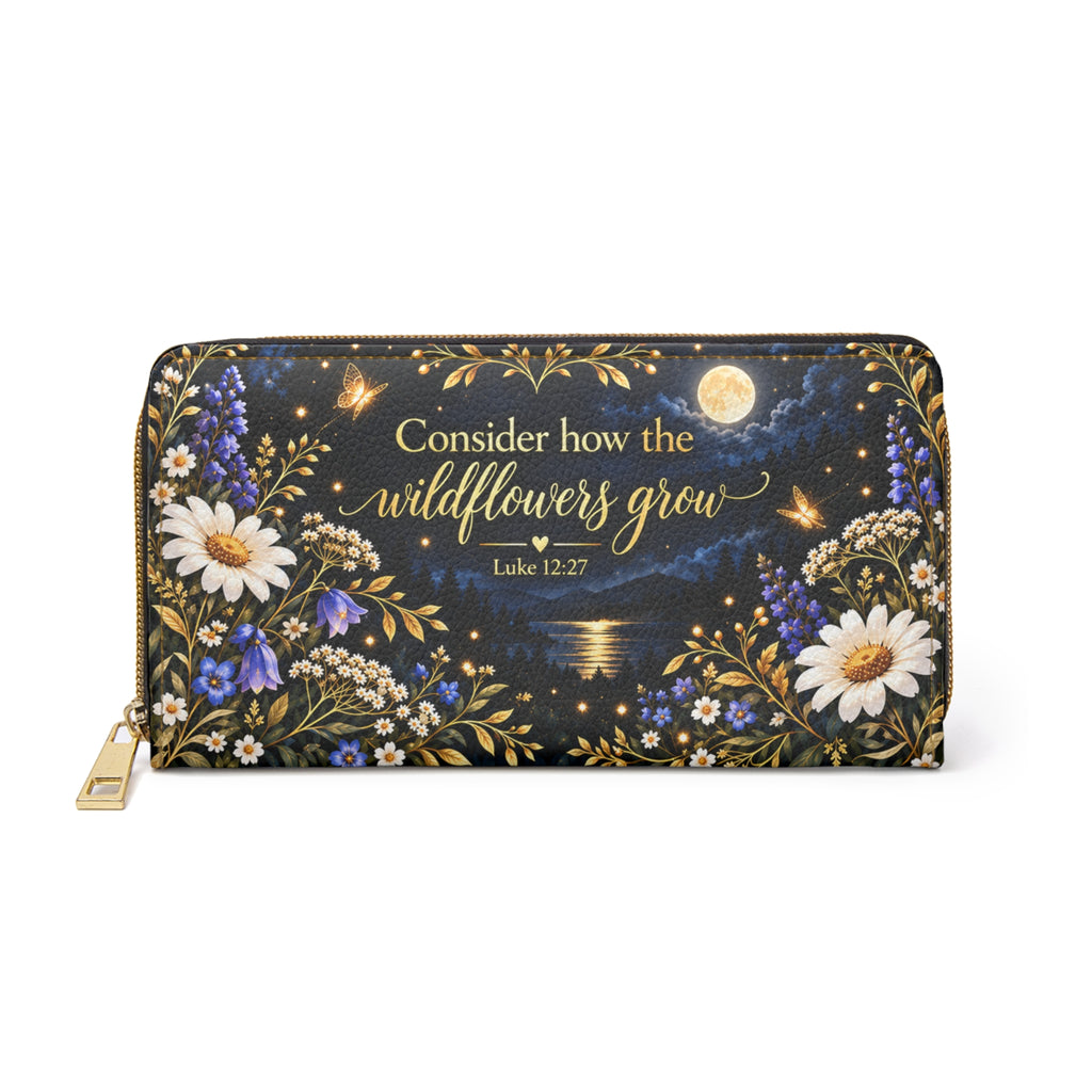 Consider How the Wildflowers Grow Zipper Wallet | Floral Bible Verse Luke 12:27