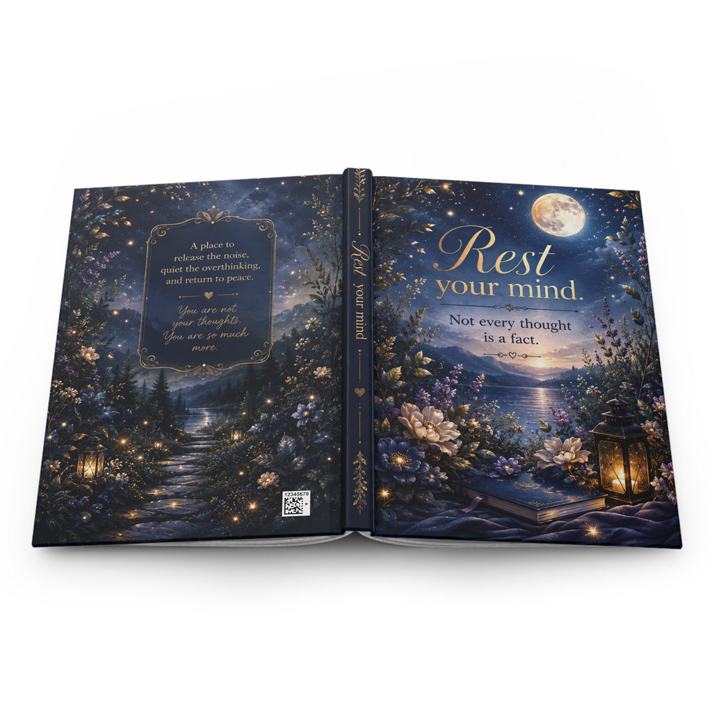 Rest Your Mind hardcover journal | inspirational moonlit floral notebook