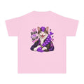 Emorys Born to Slay Cat Youth Tee | Cute Kitten with Purple Braid, Stars & Hearts