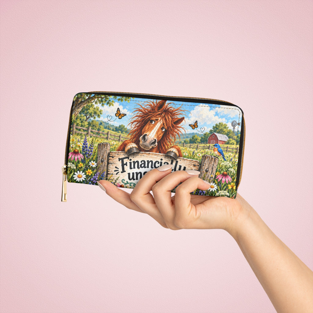 Financially Unstable Horse Zipper Wallet | Cute Farm Animal Illustration