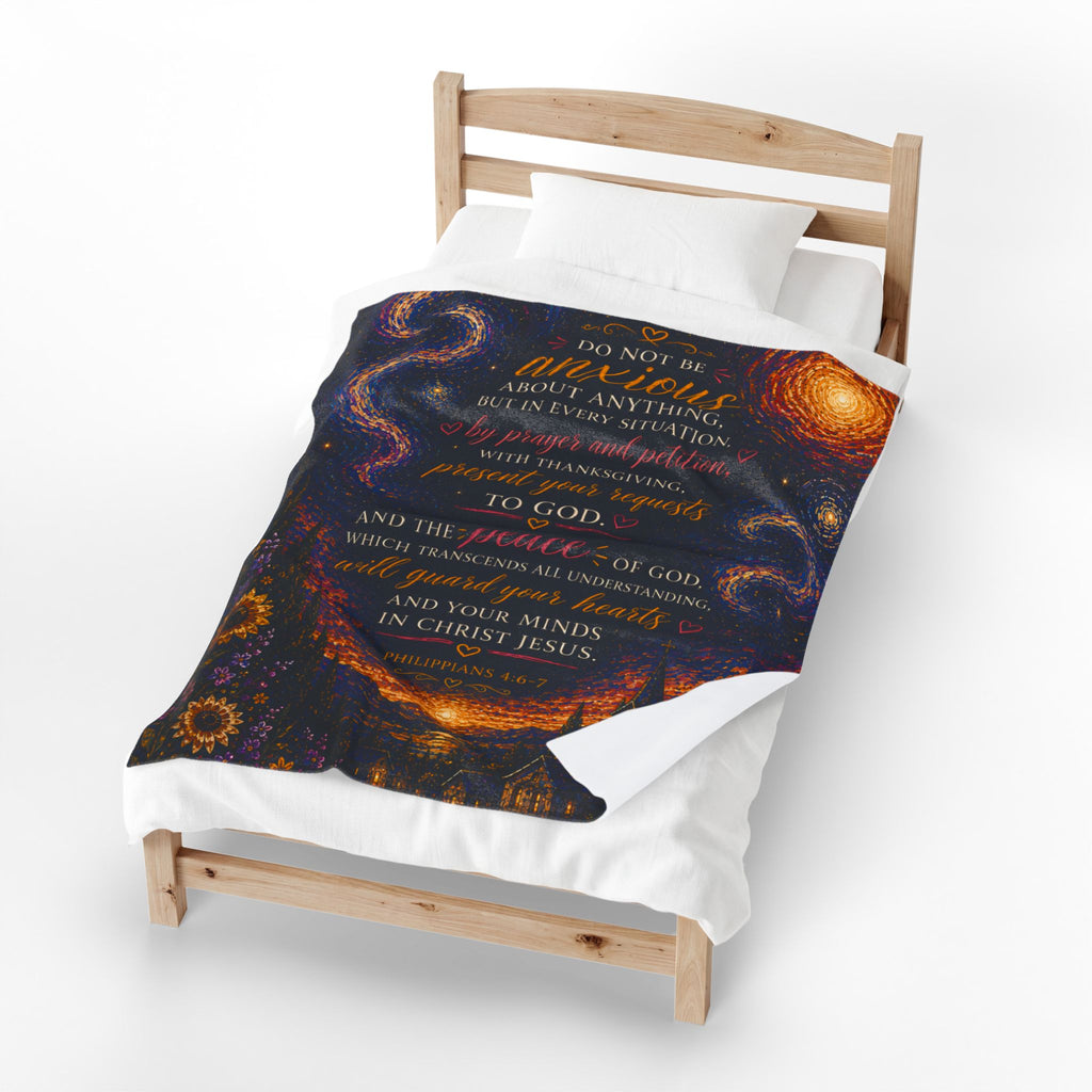 Starry Night Scripture Velveteen Blanket | Philippians 4:6-7 verse