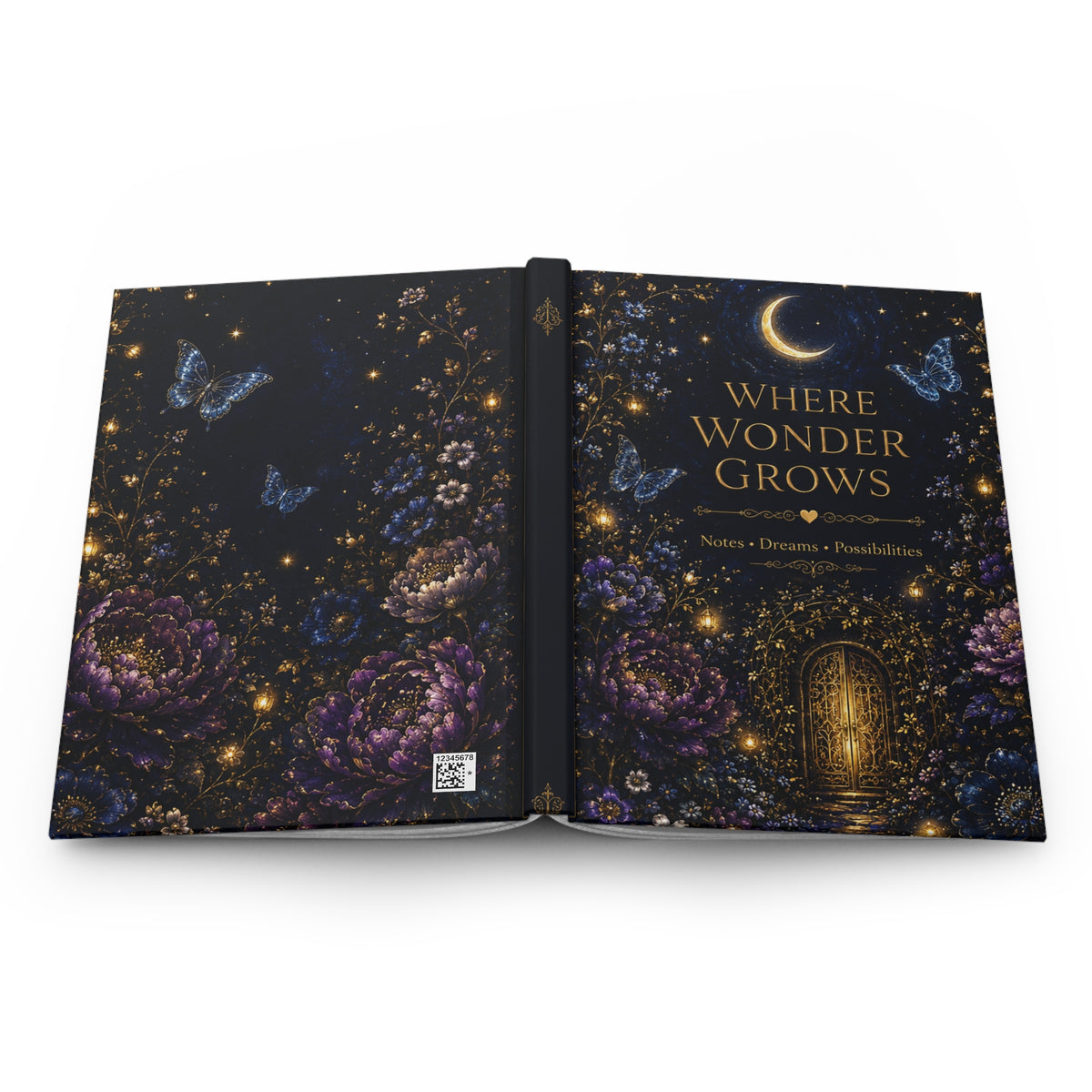 Midnight Magic Where Wonder Grows Hardcover Journal | Moonlit Floral Butterflies Notebook