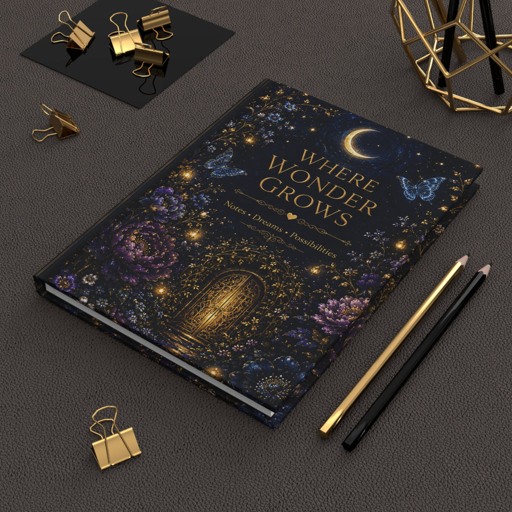 Midnight Magic Where Wonder Grows Hardcover Journal | Moonlit Floral Butterflies Notebook
