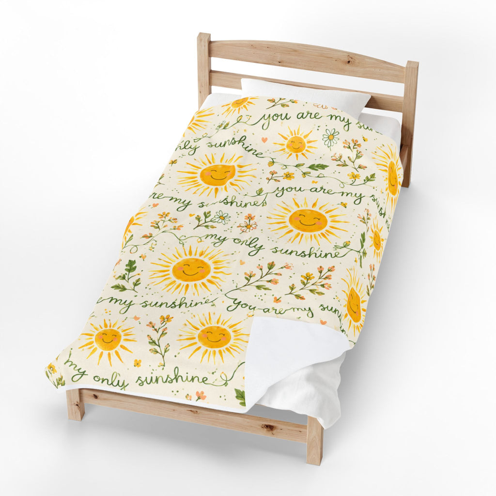 You Are My Sunshine Velveteen Plush Blanket | Smiling Sun Floral Pattern