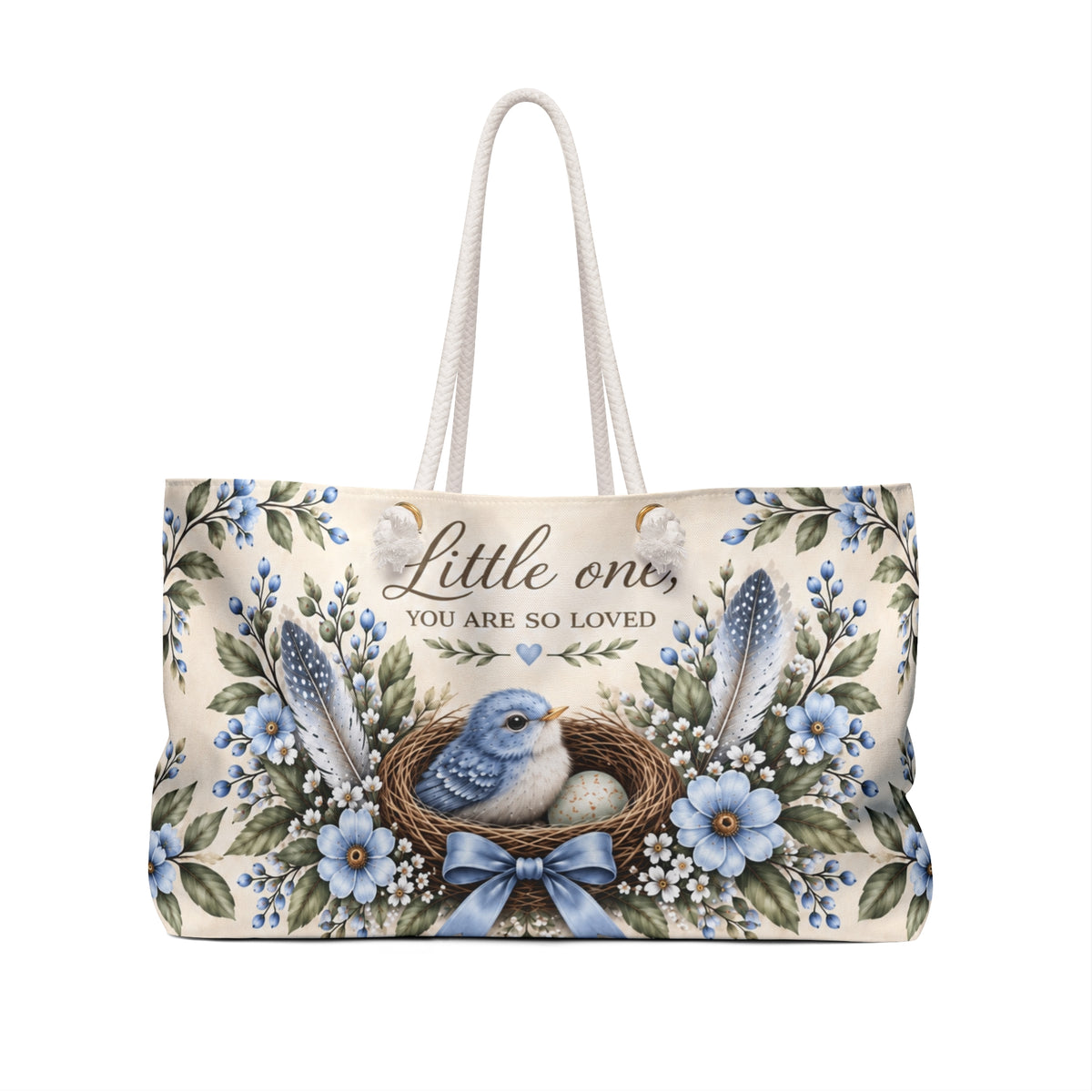Little Nest Little One You Are So Loved Weekender Bag | Blue Bird Nest Floral