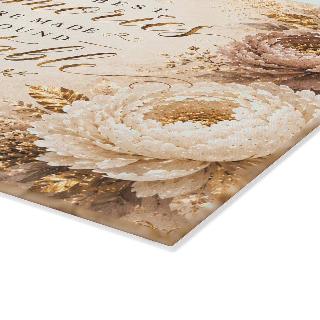 Memories Are Made Around The Table Glass Cutting Board | Floral Kitchen Decor