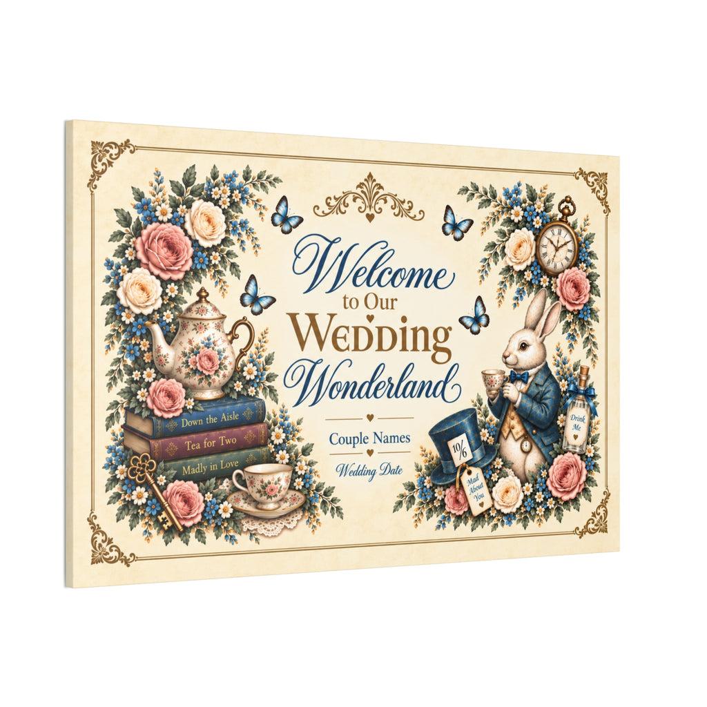 Alice in Wonderland Wedding Welcome Sign Canvas Stretched