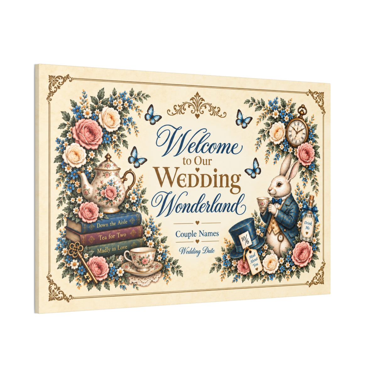 Alice in Wonderland Wedding Welcome Sign Canvas Stretched