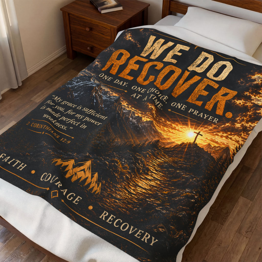 We Do Recover Faith Blanket | Christian Recovery Quote, Cross Mountain Illustration