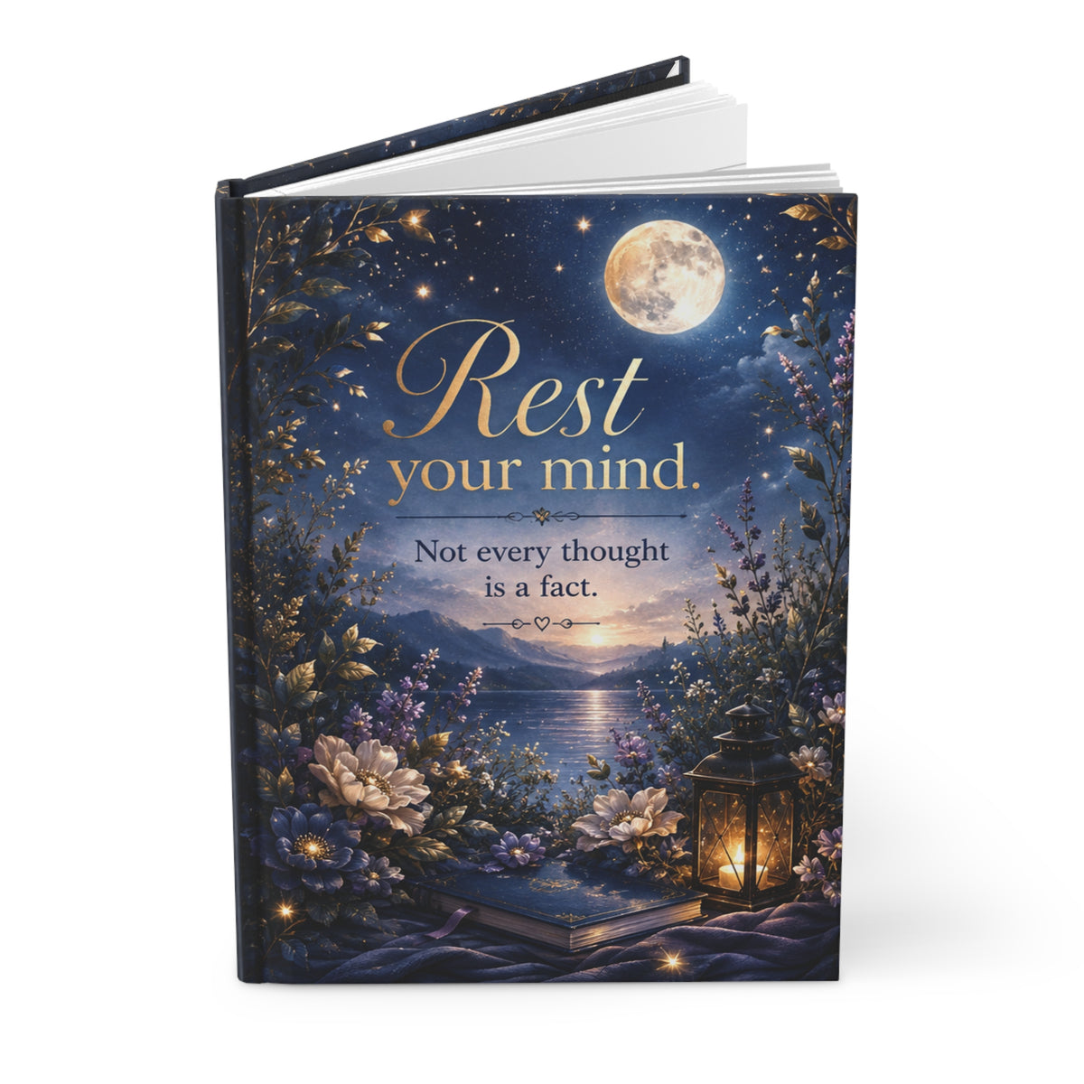 Rest Your Mind hardcover journal | inspirational moonlit floral notebook