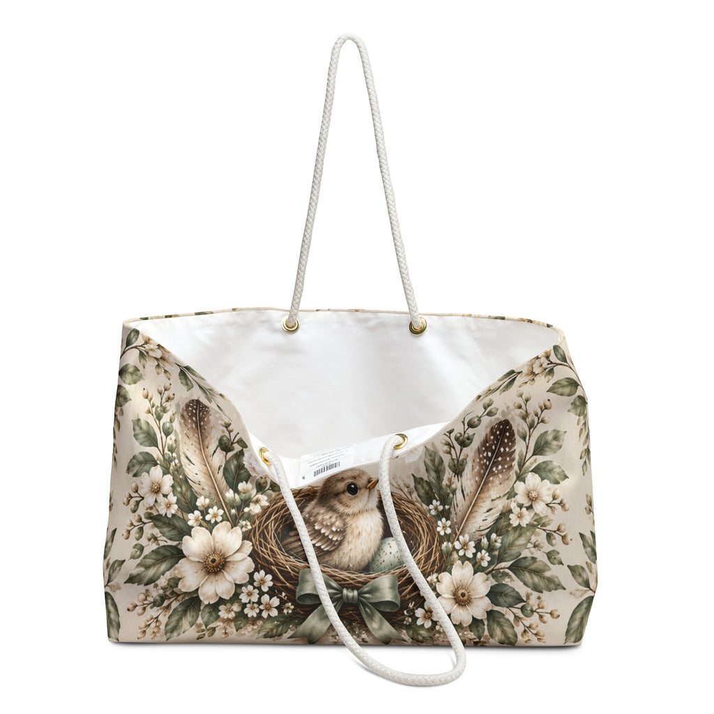 Little Nest Little One You Are So Loved bird nest Weekender Bag | floral neutral nursery