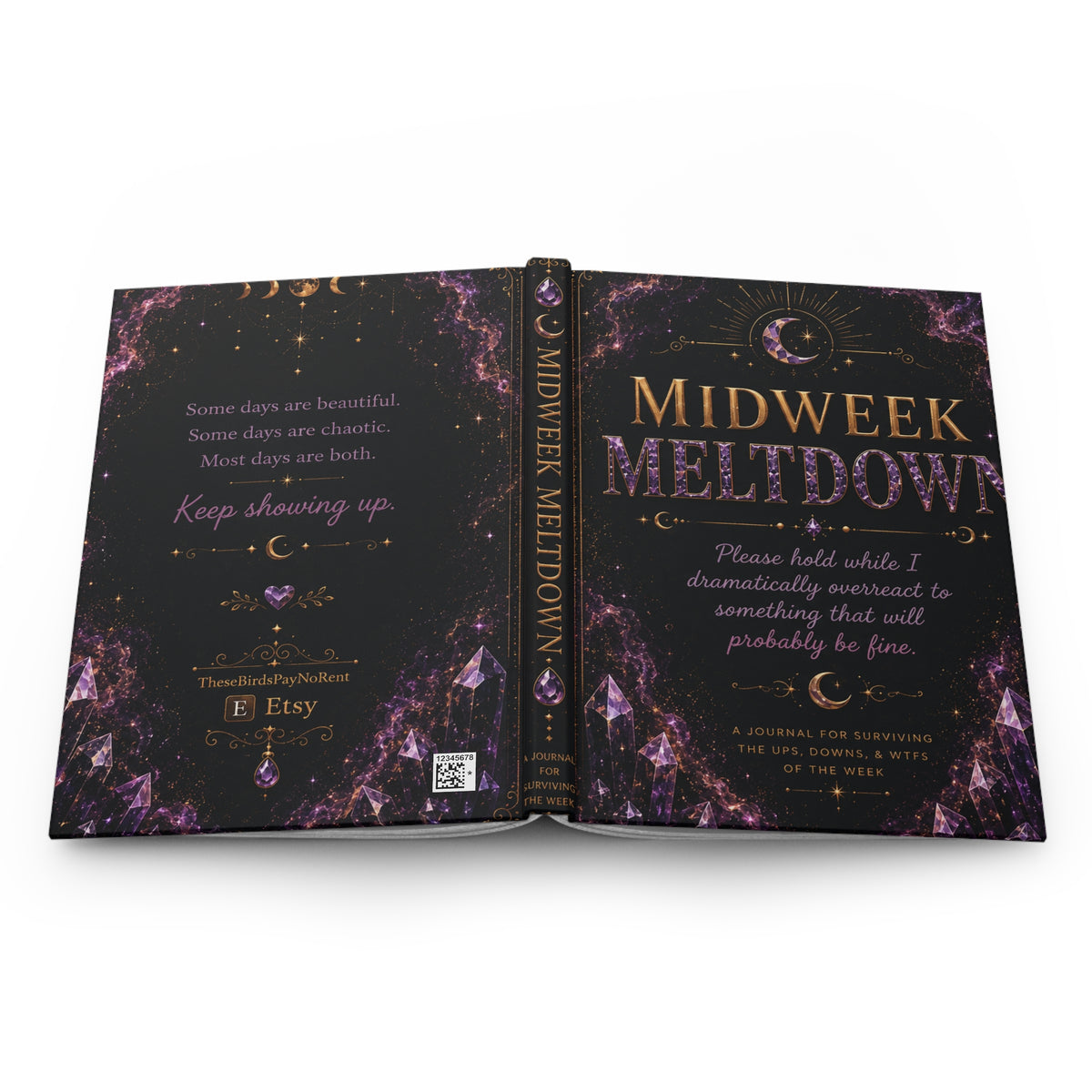 Midweek Meltdown Hardcover Journal | Matte celestial moon notebook