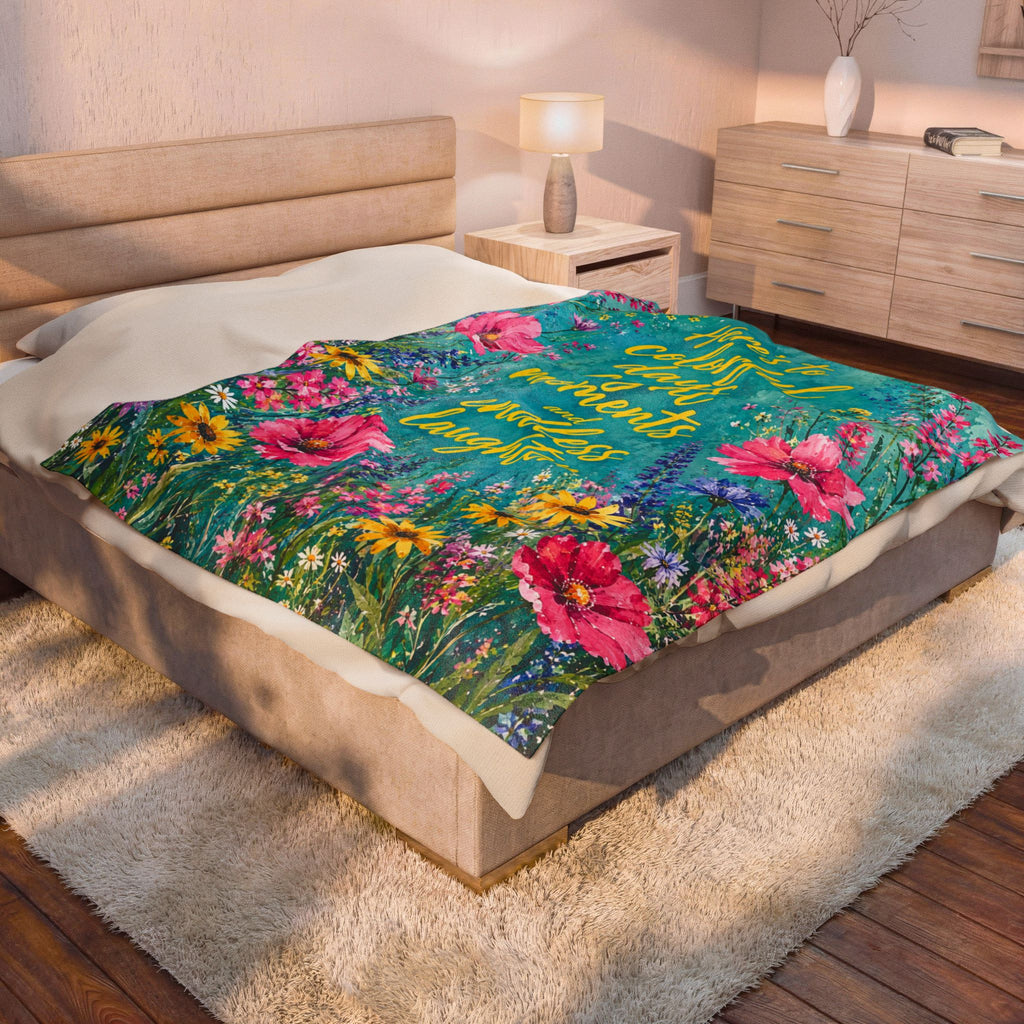 Colorful Floral Quote blanket | Velveteen Plush Blanket