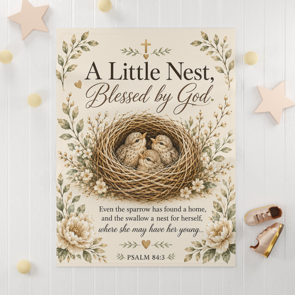 A Little Nest Blessed by God Baby Blanket | Psalm 84:3 Nursery Decor