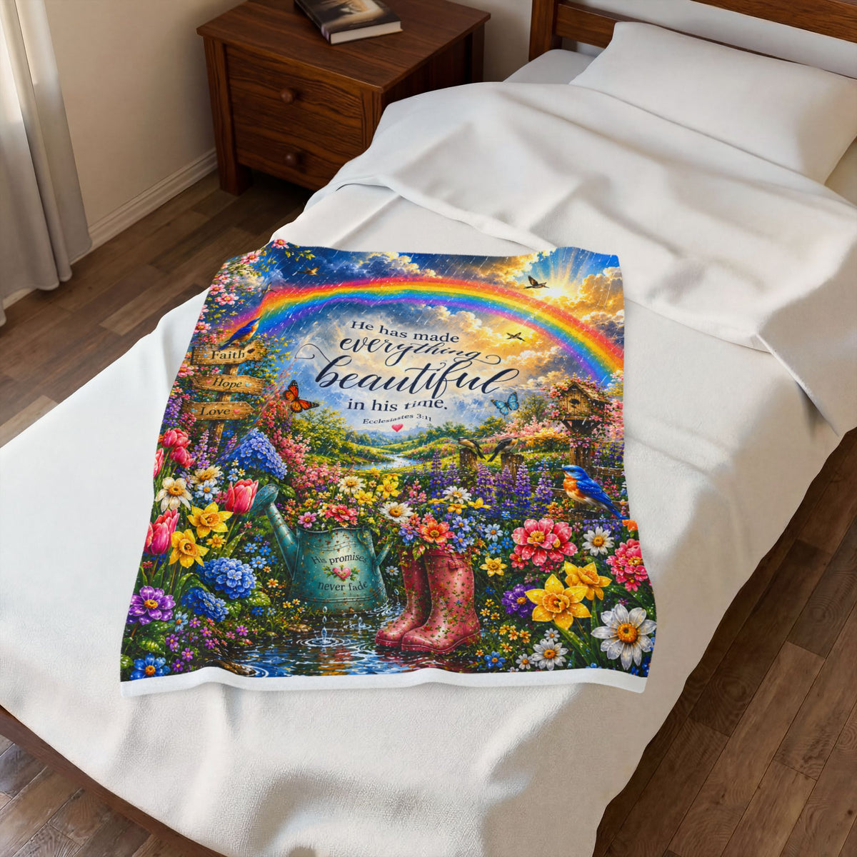 He Has Made Everything Beautiful blanket | Inspirational Bible Verse Velveteen Plush Blanket