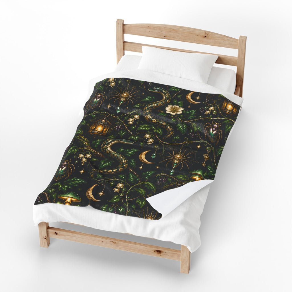 Mystic Serpents Lanterns Velvet Plush Blanket | Botanical Moonlight Pattern