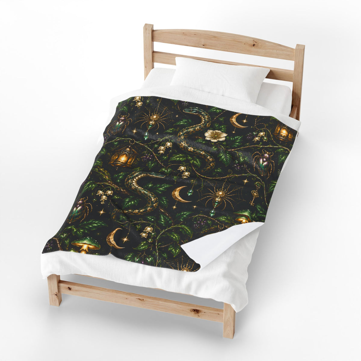 Mystic Serpents Lanterns Velvet Plush Blanket | Botanical Moonlight Pattern