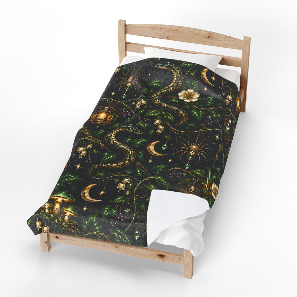 Mystic Serpents Lanterns Velvet Plush Blanket | Botanical Moonlight Pattern