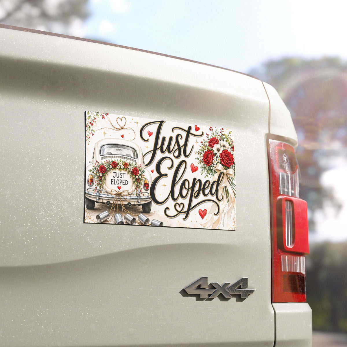 Just Eloped Car Magnet | Wedding Newlywed Bumper Sticker Floral