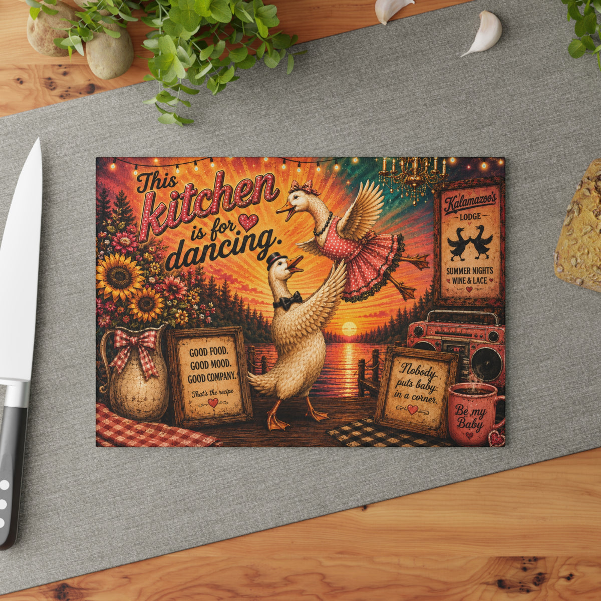 This Kitchen Is For Dancing Glass Cutting Board | Dancing Geese Kitchen Decor