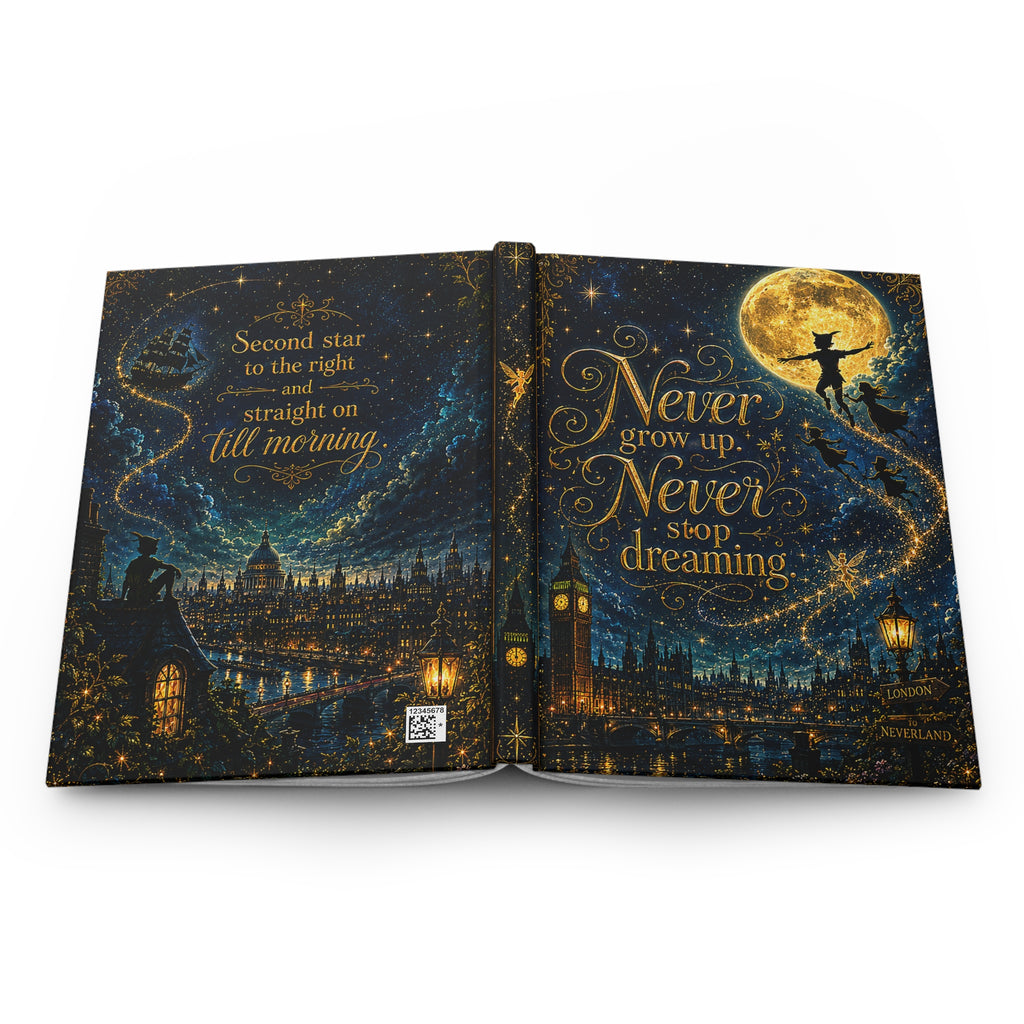 Never grow up Never stop dreaming Hardcover Journal | Peter Pan moonlit fantasy