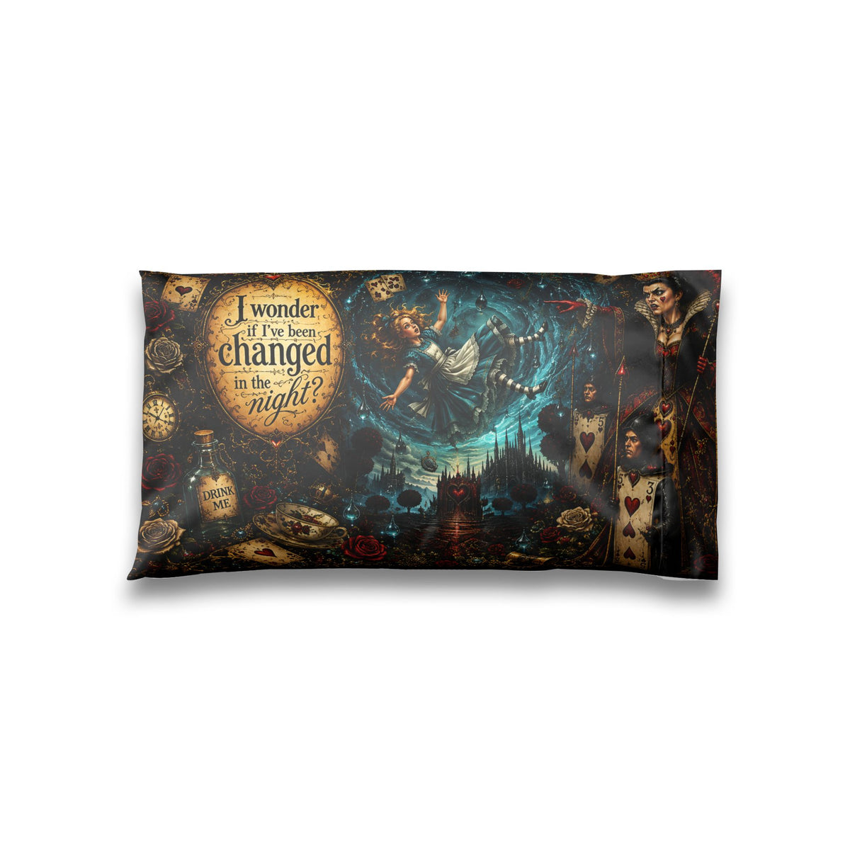 Alice in Wonderland l I Wonder If Ive Been Changed in the Night, Gothic Wonderland Decor, Victorian Storybook Pillow